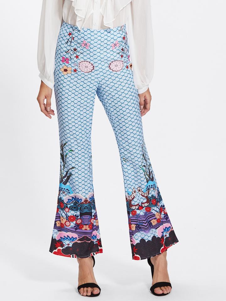 Shein Mixed Print Flared Pants
