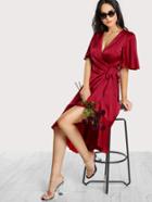 Shein Flutter Sleeve Ruffle Dip Hem Wrap Dress