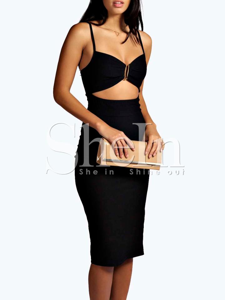 Shein Black Spaghetti Strap Cut Out Split Dress Skirts