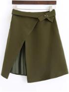 Shein Army Green Pleated Detail Asymmetrical Skirt