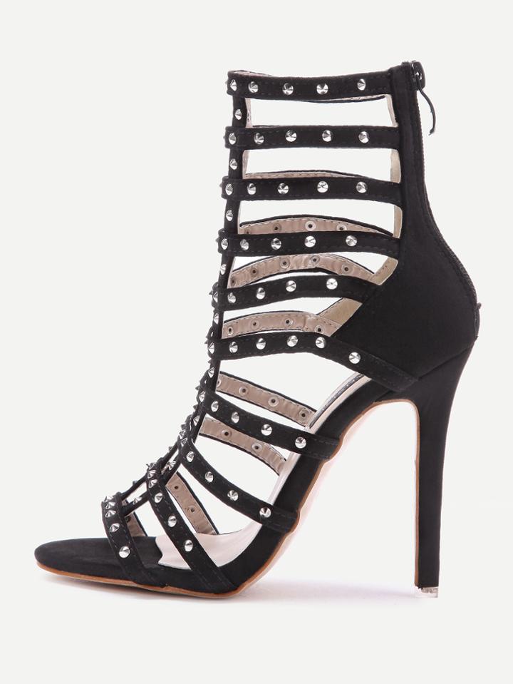 Shein Studded Decorated Caged Design Stiletto Sandals