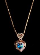 Shein Blue Gemstone Gold Heart Chain Necklace