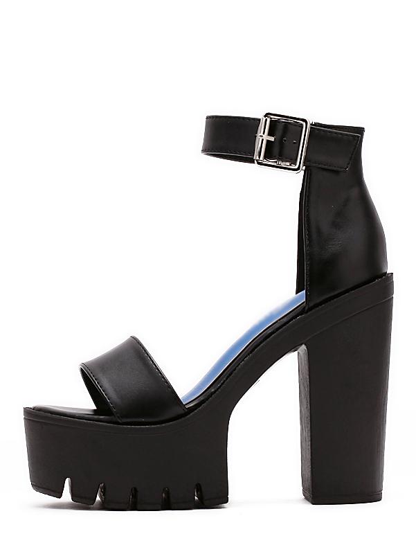 Shein Black Lug Sole Open Toe Platform Chunky Sandals