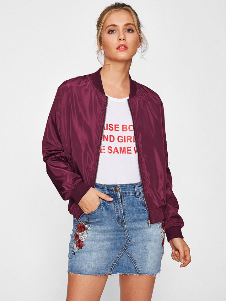 Shein Ribbed Knit Trim Bomber Jacket