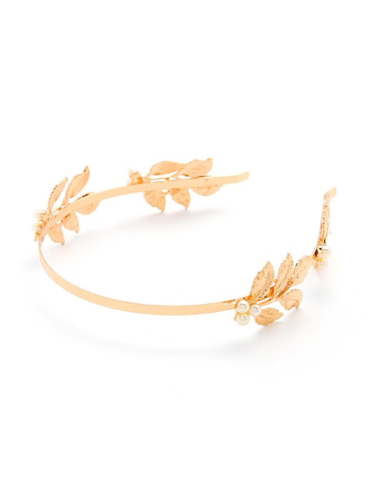 Shein Leaf & Faux Pearl Detail Headband