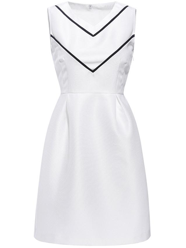 Shein White V Neck Sleevelss Chevron Shift Dress