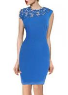 Rosewe Lace Splicing Sleeveless Blue Pencil Dress