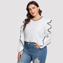 Shein Plus Contrast Trim Ruffle Detail Blouse