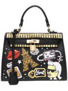 Shein Black Lock Tower Print Rivets Pu Tote Bag