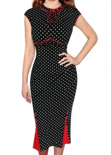 Rosewe Cap Sleeve Dot Print Round Neck Sheath Dress
