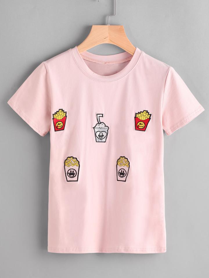 Shein Fries Embroidered Tee