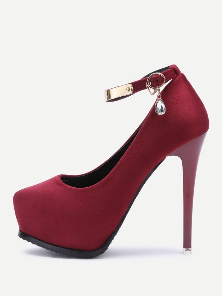 Shein Burgundy Rhinestone Detail Ankle Strap Stiletto High Heels
