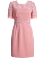 Shein Pink Round Neck Short Sleeve Contrast Lace Dress