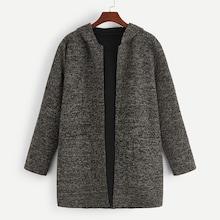 Shein Dual Pocket Hooded Tweed Coat