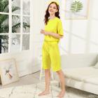 Shein Solid Top & Pants Pj Set With Hair Band