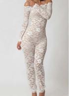 Rosewe Boat Neck Long Sleeve Lace Jumpsuit