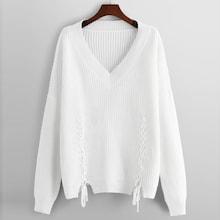 Shein Plus Lace Up Side V Neck Jumper