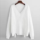 Shein Plus Lace Up Side V Neck Jumper