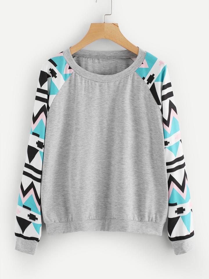 Shein Contrast Aztec Raglan Sleeve Marled Pullover