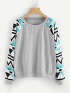 Shein Contrast Aztec Raglan Sleeve Marled Pullover