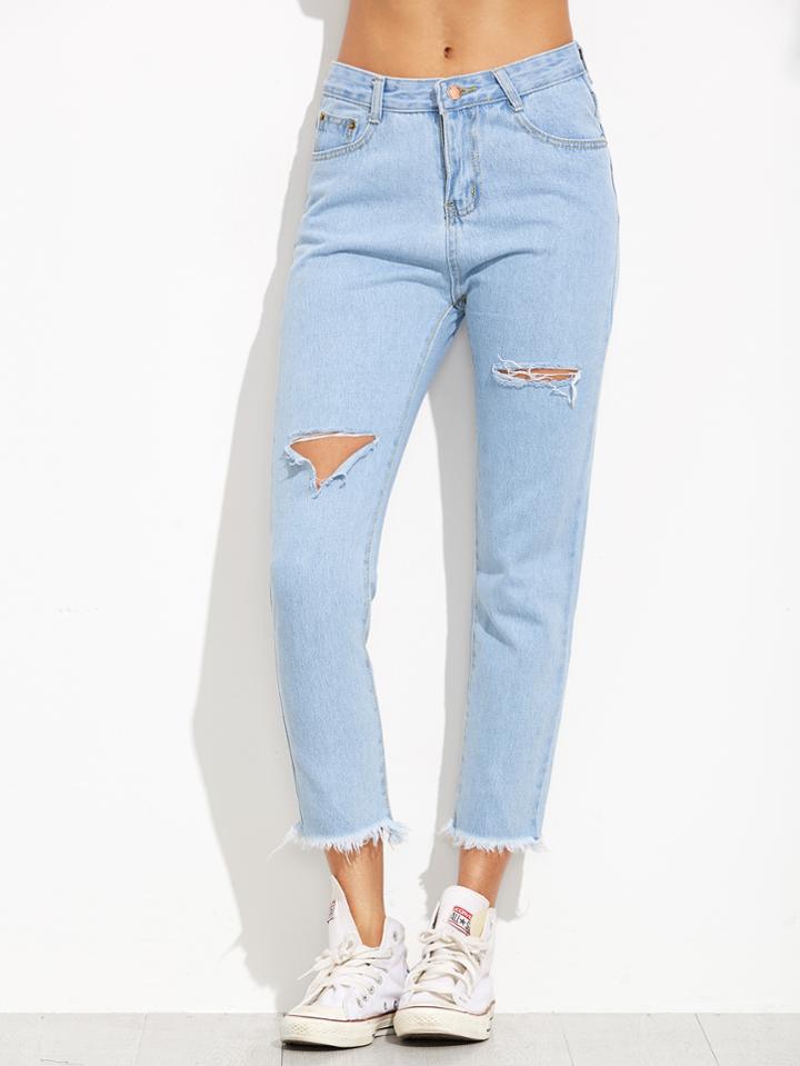 Shein Ripped Frayed Hem Cropped Jeans