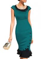 Rosewe Elegant Round Neck Cap Sleeve Ruffle Decorated Bodycon Dress