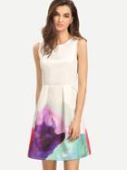 Shein Multicolor Print Sleeveless Pleated Dress
