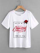 Shein Cutout Neckline Embroidered Rose Patch Graphic Tee