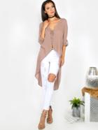 Shein Lace Up High Low Blouse Mocha