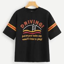 Shein Drop Shoulder Letter And Striped Tee