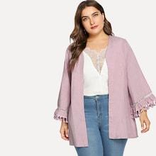 Shein Plus Fringe Cuff Open Front Coat