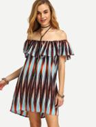 Shein Multicolor Off The Shoulder Geometric Print Ruffle Dress