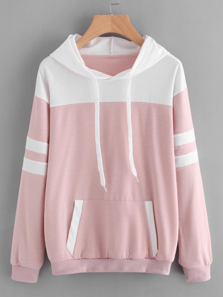 Shein Contrast Panel Varsity Striped Hoodie