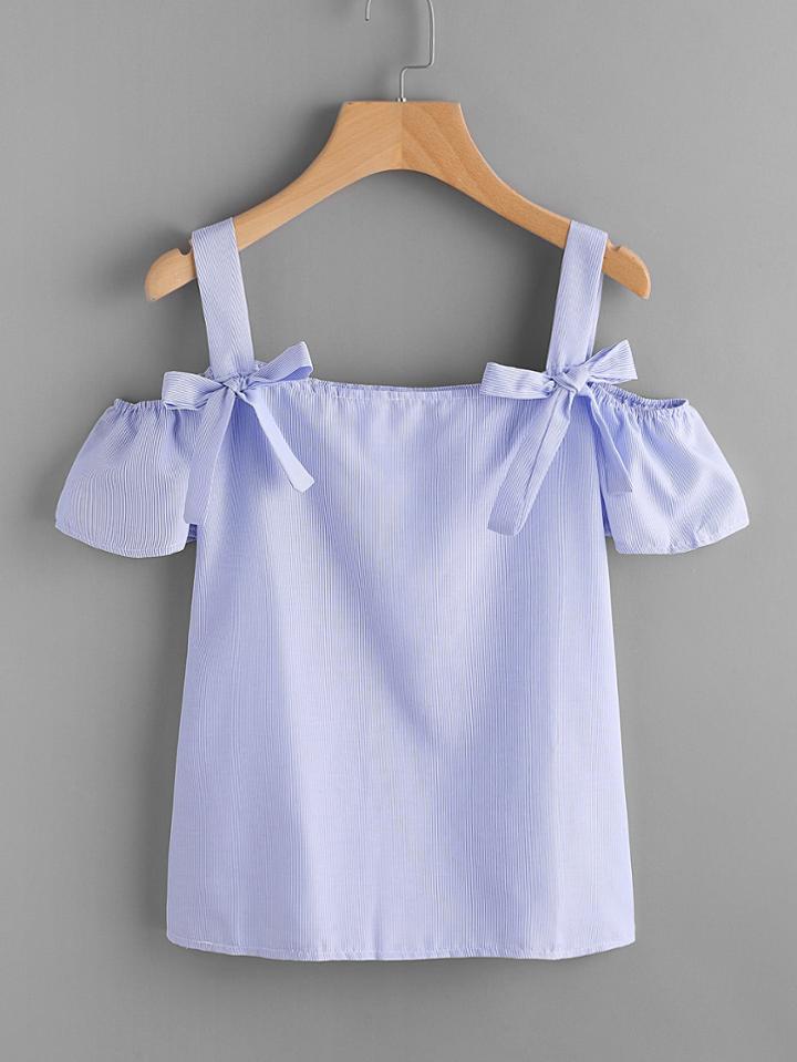 Shein Pinstriped Bow Tie Detail Top