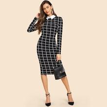 Shein Contrast Collar 30s Grid Pencil Dress