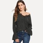 Shein Contrast Lace V-neck Sweater
