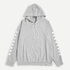 Shein Men Gingham Print Sleeve Drawstring Hooded Sweatshirt