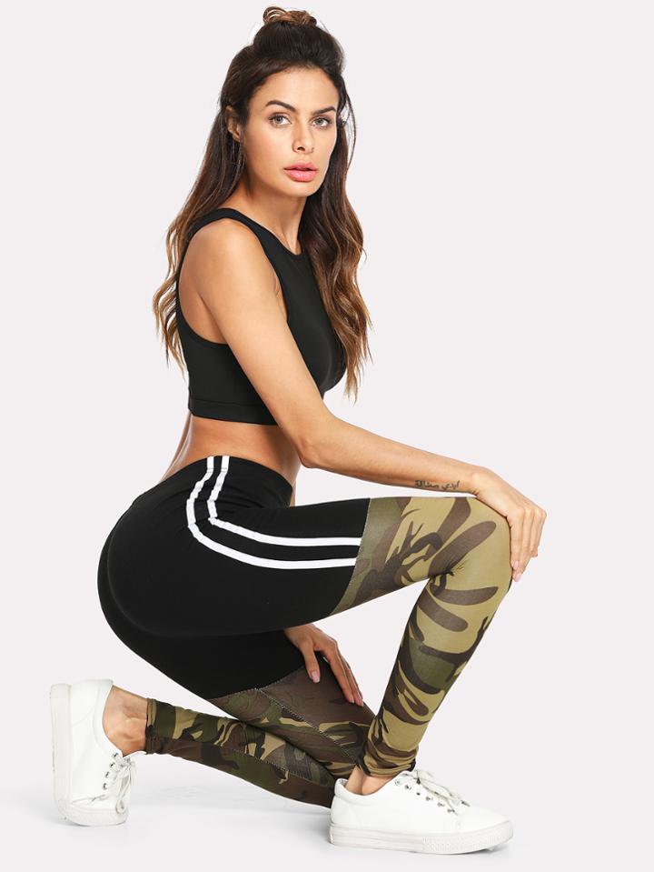 Shein Tape Side Camo Print Leggings