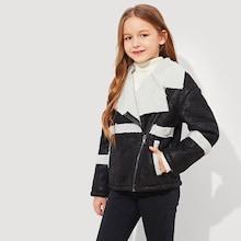Shein Girls Zip Up Contrast Shearling Jacket