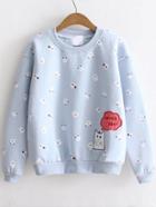 Shein Blue Cartoon Print Sweatshirt With Embroidery Patch