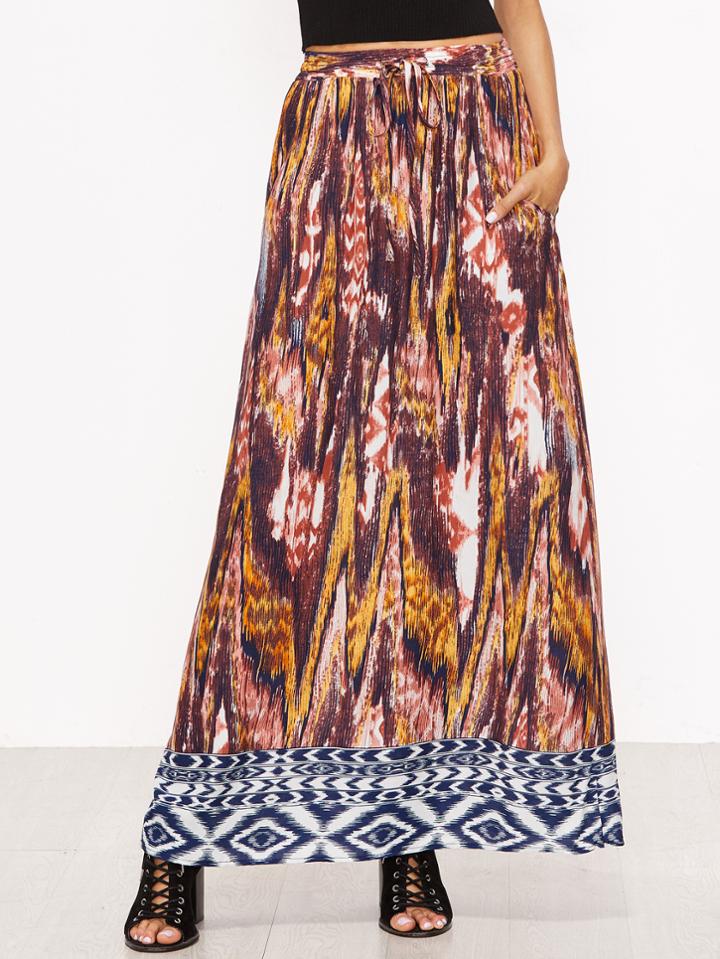 Shein Multicolor Graffiti Print Drawstring Waist Skirt