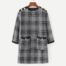Shein Pocket & Button Detail Plaid Tweed Dress