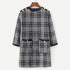 Shein Pocket & Button Detail Plaid Tweed Dress