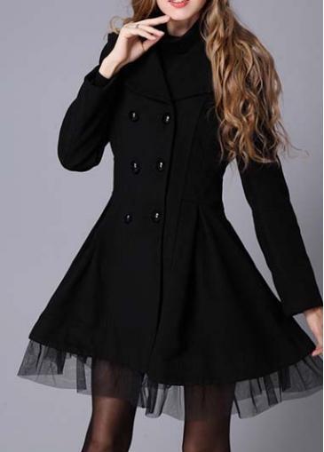 Rosewe Classic Turndown Collar Long Sleeve Coat With Mesh