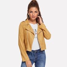 Shein Zip Front Belted Solid Coat