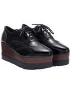Shein Black Pointed Toe Pierced Thick-soled Lace Up Shoes