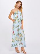 Shein Floral Random Print Tiered Jumpsuit