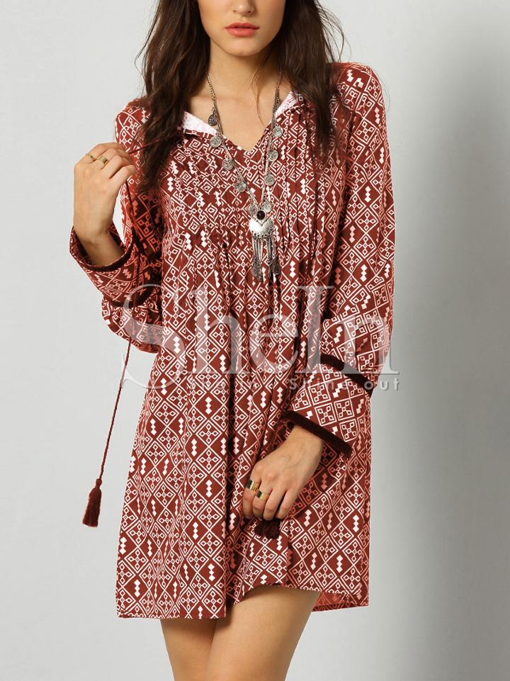 Shein Burgundy Tribal Print Shift Dress