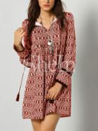 Shein Burgundy Tribal Print Shift Dress