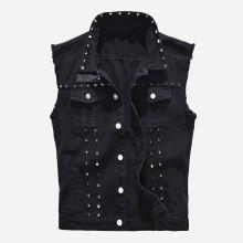 Shein Men Raw Hem Studded Detail Denim Vest